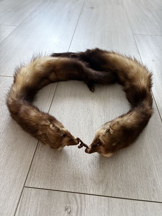 Puszysty kołnierz etola vintage brązowy