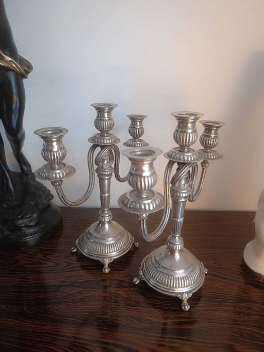 Par de candelabros em prata - cupido em bronze - esculturas africanas