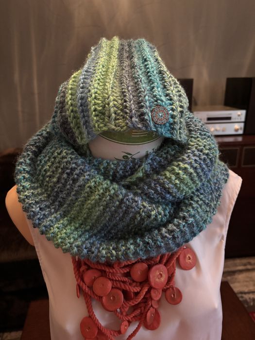 Komplet zimowy czapka plus szeroki komin Handmade 30% wełny