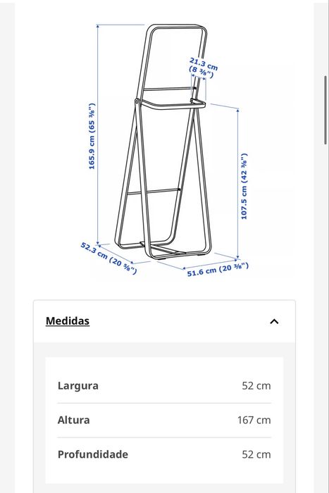 Espelho de Pé IKEA IKORNNES – Freixo – 52x167 cm