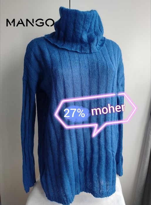 Mango suit M L sweter golf 27% moher niebieski chabrowy