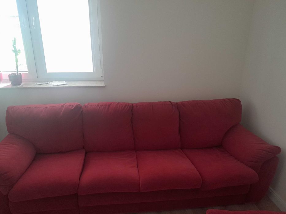 Zamszowa Sofa + Fotel kolor czerwony