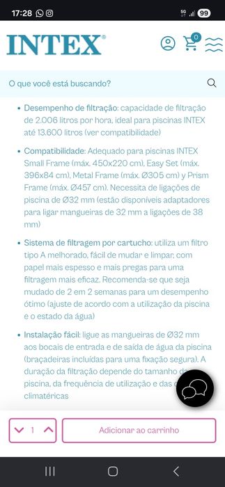 Bomba Filtro INTEX C530 - NOVO e Selado