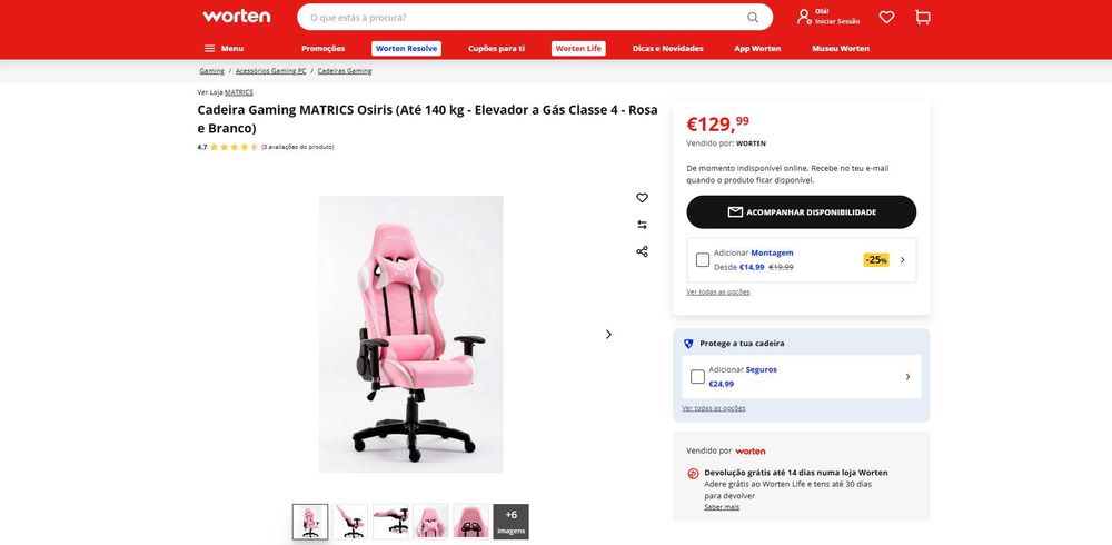 Cadeira Gaming Rosa Matrics
