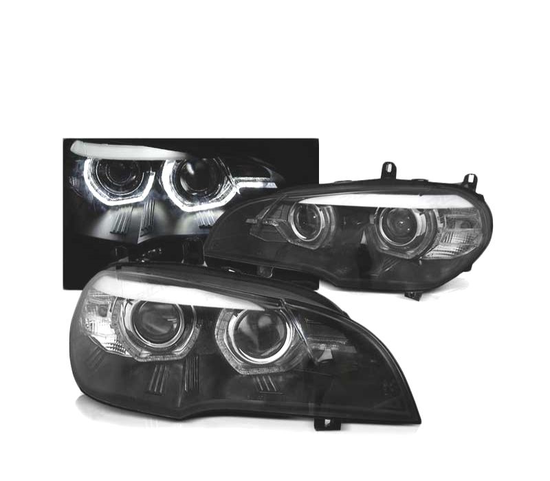 FARÓIS ANGEL EYES 3D-DRL BMW X5 E70 07-10 PRETO