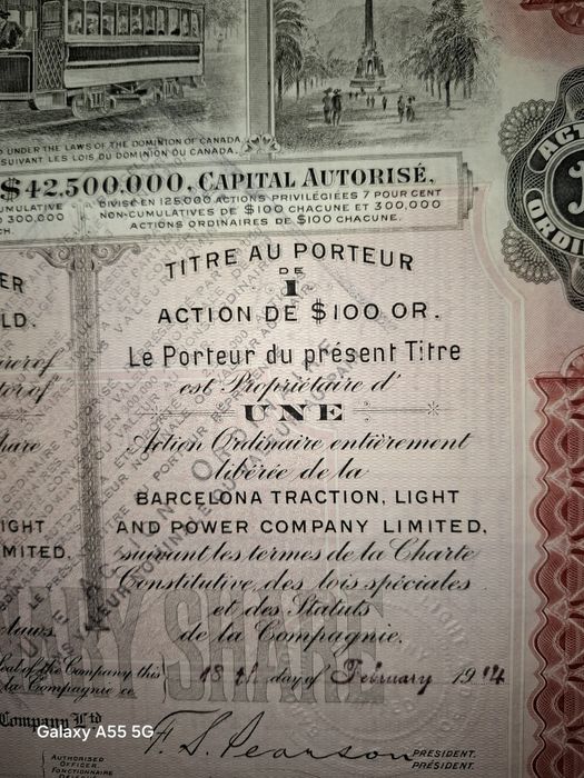 Título ao portador da Barcelona Traction, Light and Power.