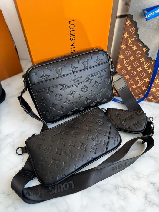 Мужская сумка черная луи витон трио Louis Vuitton Trio кожаная lv