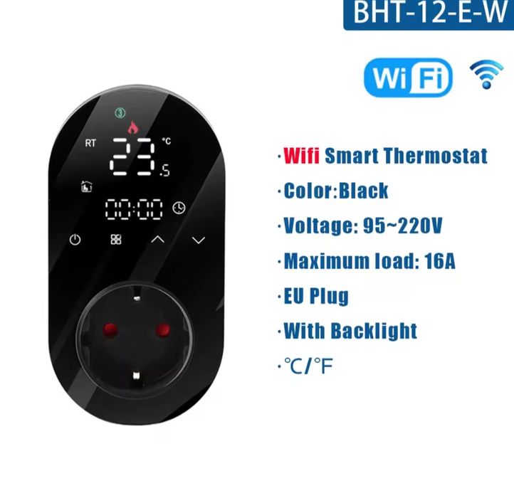 Wifi Термостат-розетка з LED дисплеєм та зовнішнім датчиком (Tuya)