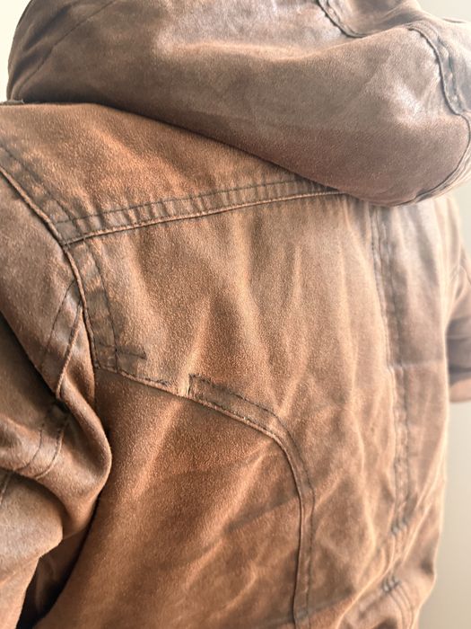 Topman Vintage Distressed Faux Leather Jacket – Brown