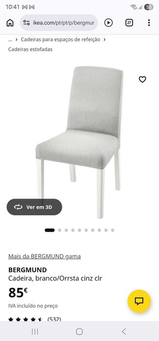 Conjunto 6 cadeiras Bergmund Branco e Cinza