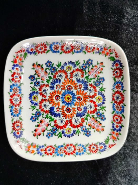 Cepelia Opole ręcznie malowany talerzyk porcelanowy kwiaty