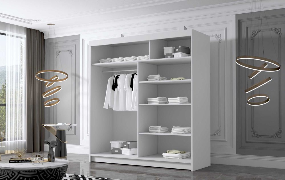 SZAFA przesuwna BELLA V 180 cm z lustrem GARDEROBA z półkami