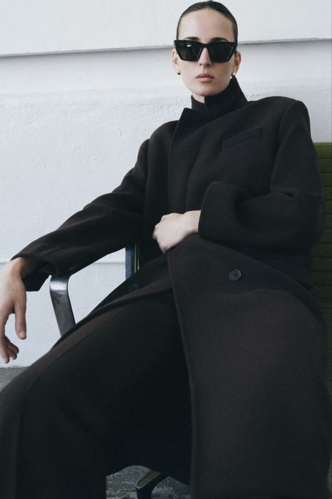 Шоколадное пальто Zara шерсть