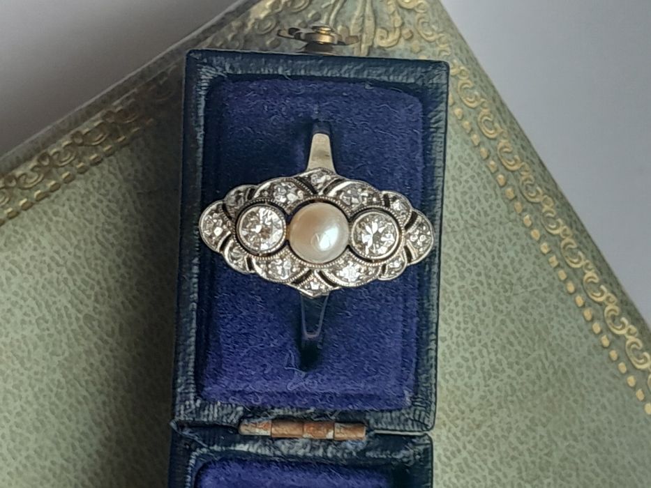XIXw. Broszka Perły głębinowe Złoto 15k Gwiazda Księżyc Certyfikat