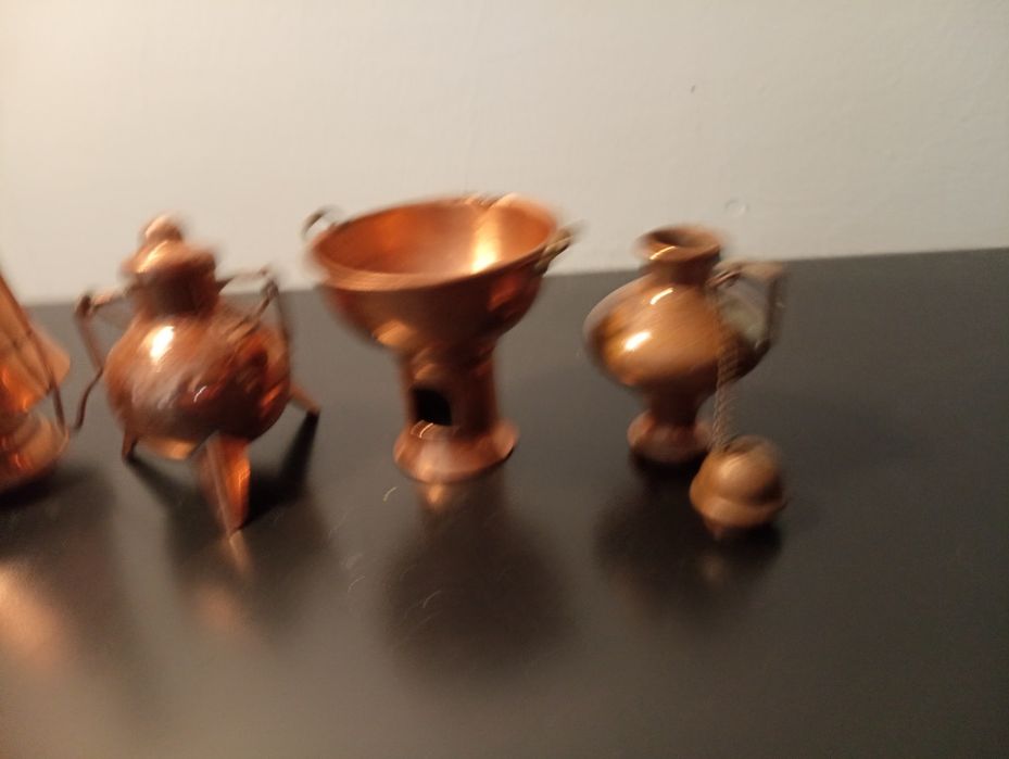 4 Miniaturas em cobre	Lamparina Fogareiro 2 potes 	Vintage	Rustico*