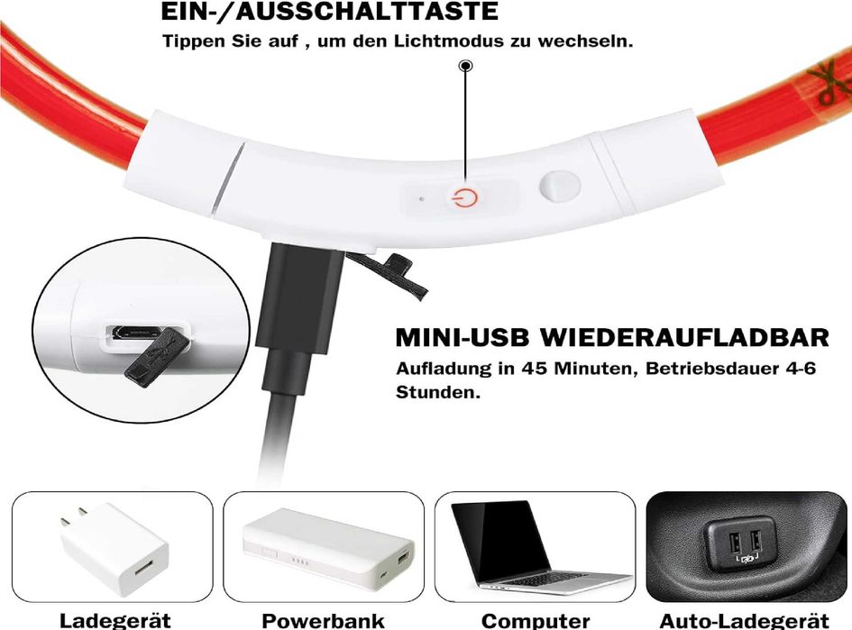 Nowa obroża dla psa/lekka/świecąca/obroża LED/z kablem USB//!4346-CZ!