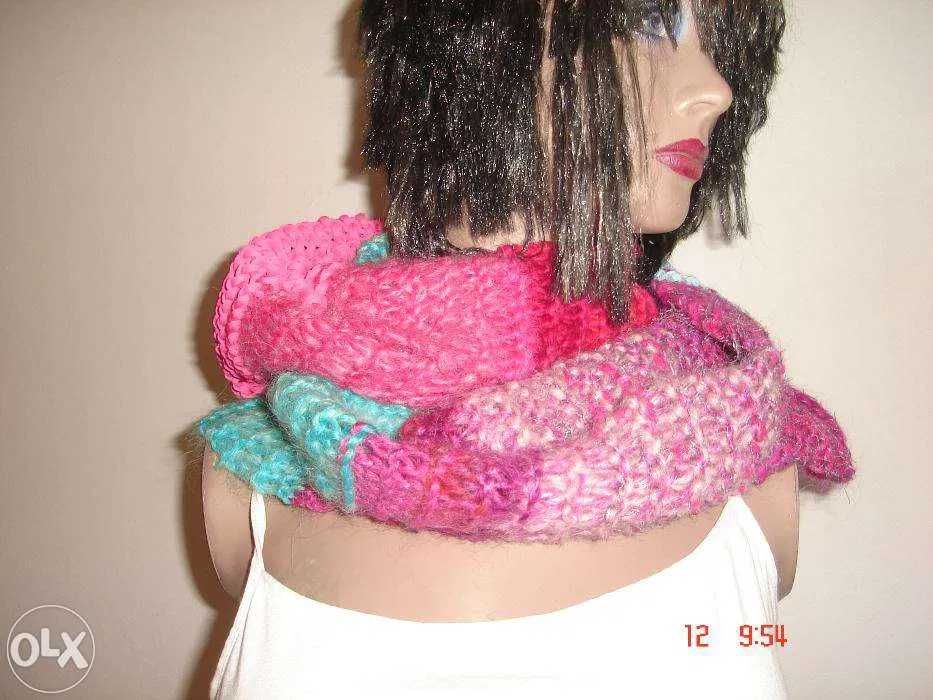 Handmade ręczna praca kolorowy szal szalik komin