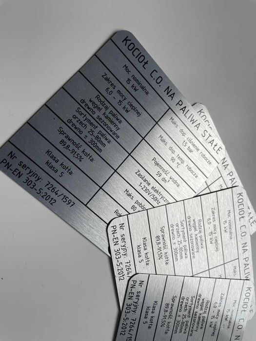 Tabliczka znamionowa naklejka pieca kotła 5 klasa