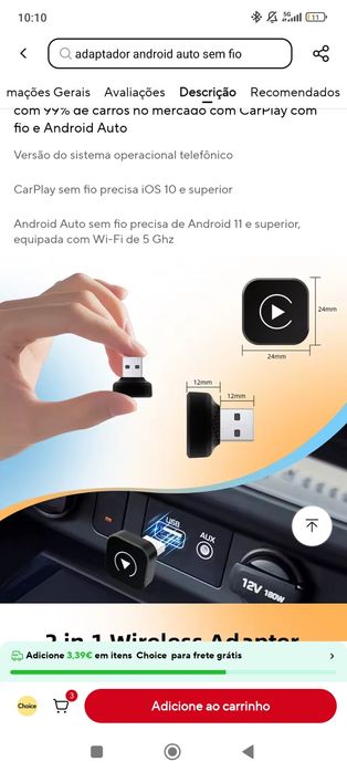 Pen bluetooth Carplay Android auto
