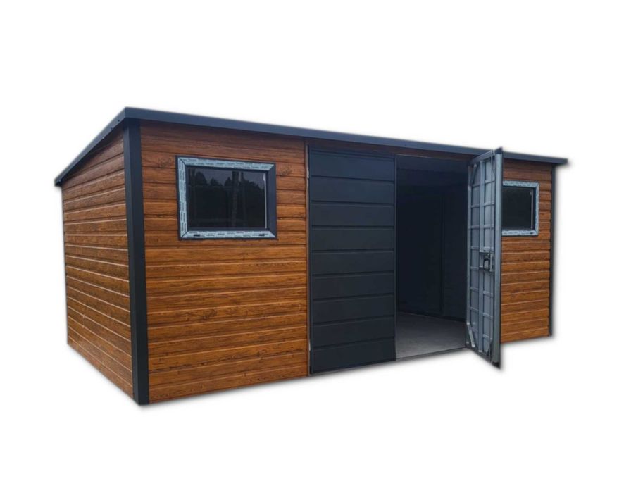 Domek Schowek Ogrodowy PREMIUM 5x3 drewnopodobny spad na tył