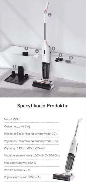 odkurzacz mopujący mop ręczny bezprzewodowy ILIFE W90