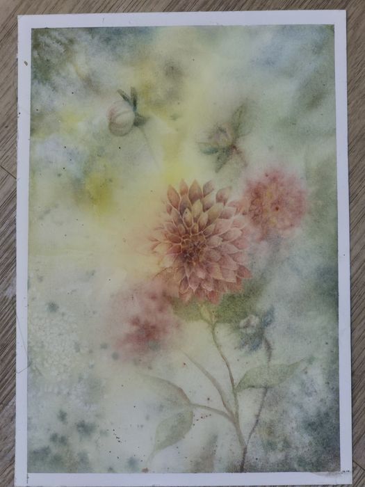 Obraz akwarelowy kwiat Dalia akwarela A4