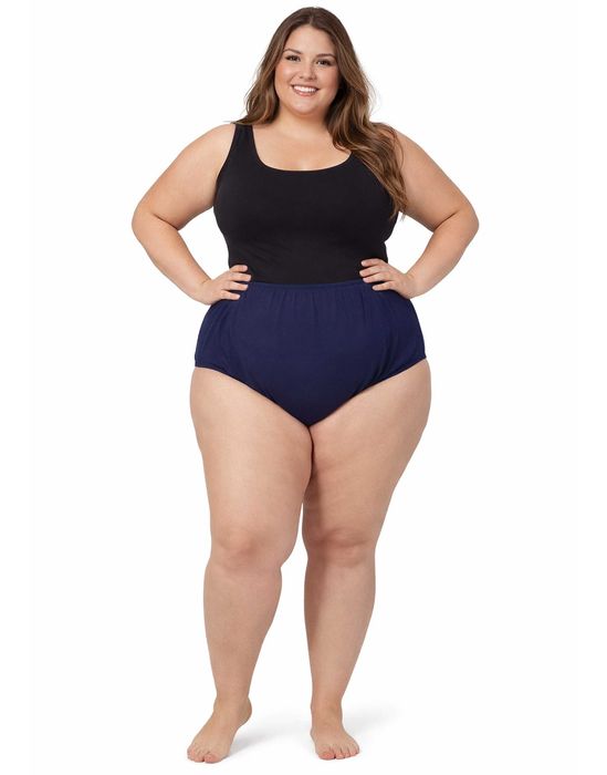 Majtki wysoki stan, granatowe , bawełna, Plus Size 50-56 , biodra do 150cm