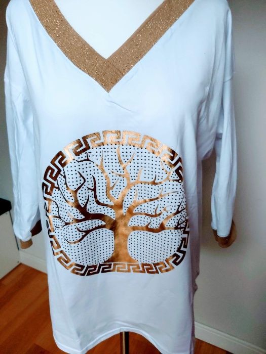 Biała bluzka ze złotą aplikacją XL