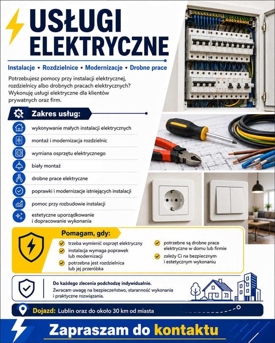 Usługi elektryczne – instalacje, rozdzielnice, biały montaż