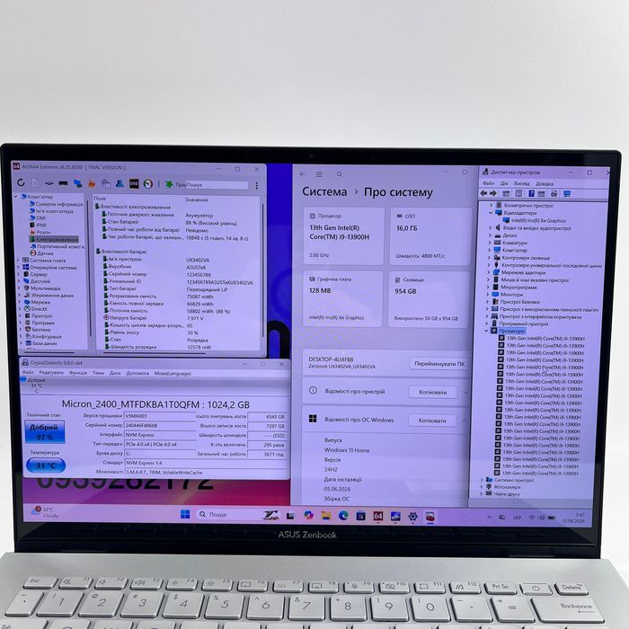 ASUS Zenbook 14 i9 13900H 16GB RAM 1TB SSD 2880x1800 90 Hz Гарантія Магазин