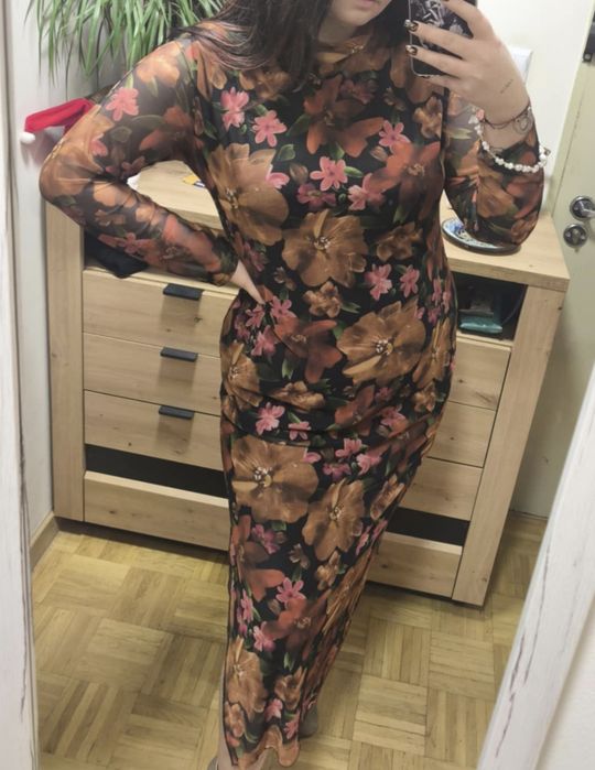 Nowa sukienka długa w kwiaty z siateczki roz Xl-3xl