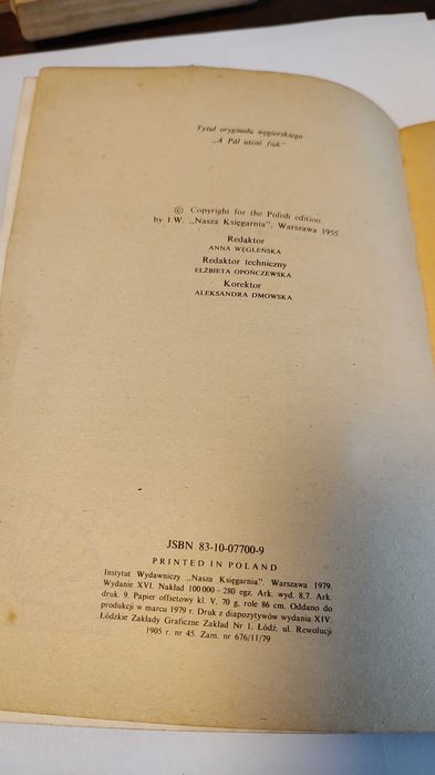 książka stara 1955 Ferenc Molnar Chłopcy z placu broni
