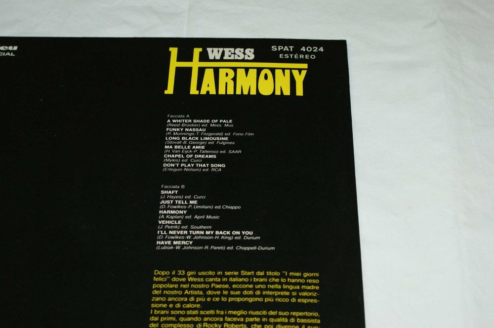 disco vinil Wess - 'Harmony' 1978 (Procol Harum,etc) Soul R'n'B Funk