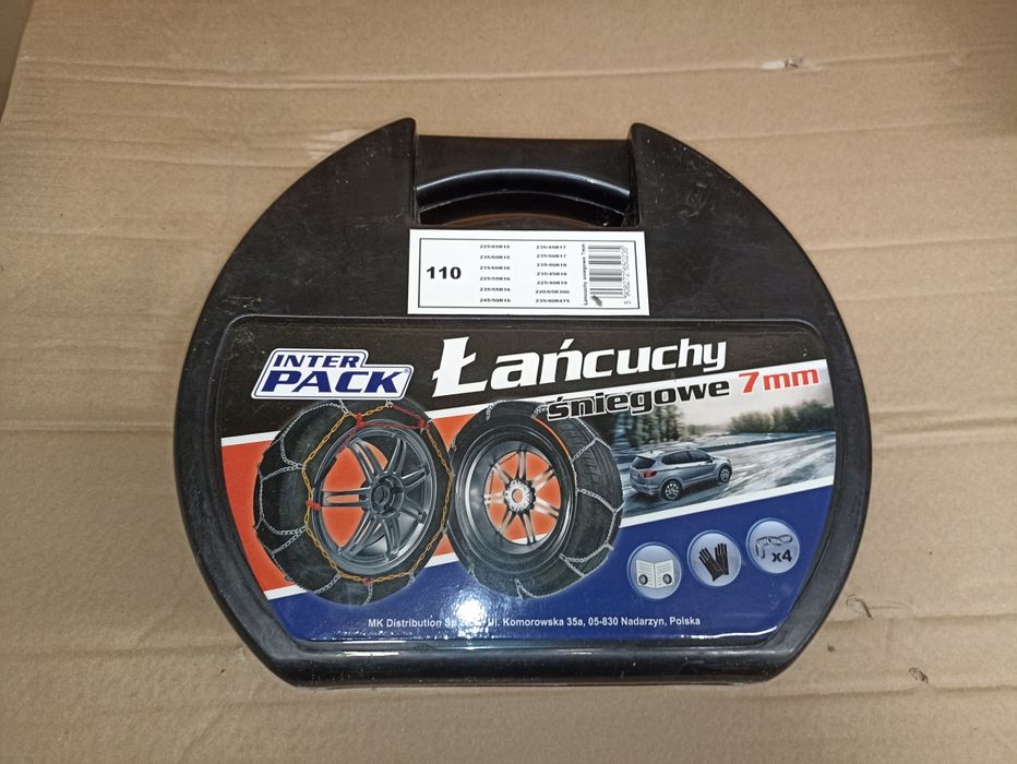 Łańcuchy śniegowe samochodowe uniwersalne - rozmiary kół na zdjęciu