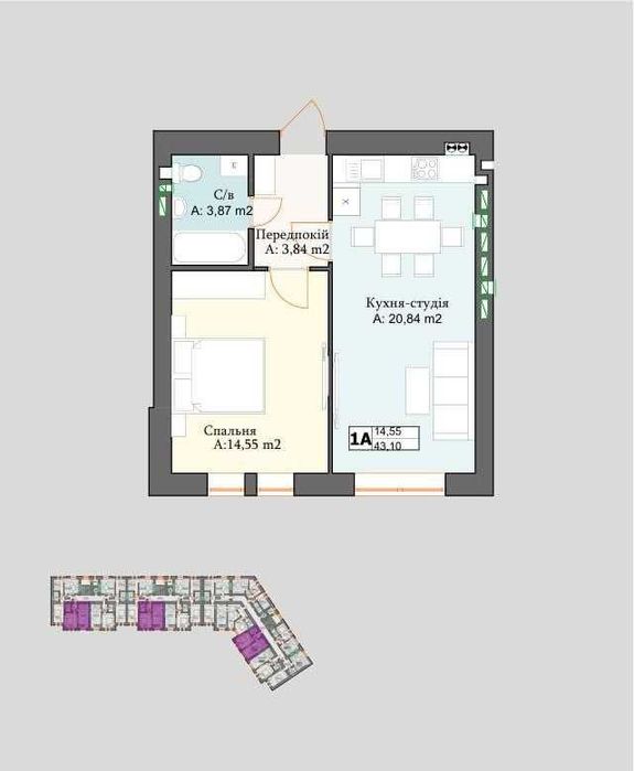 Купуй без ризиків! продаж 1-кімнатної квартири 43.1 м2