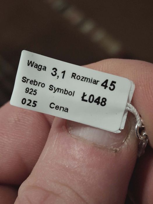 Łańcuszek srebrny 925,długość 45 nowy .
