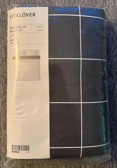 Nowa IKEA VITKLOVER 240x200 Pościel Komplet Pościeli Wiskoza Kratka
