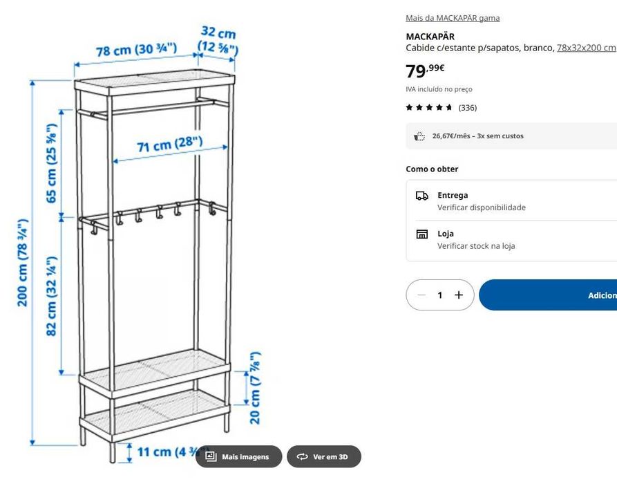 Bengaleiro branco IKEA com estante para sapatos