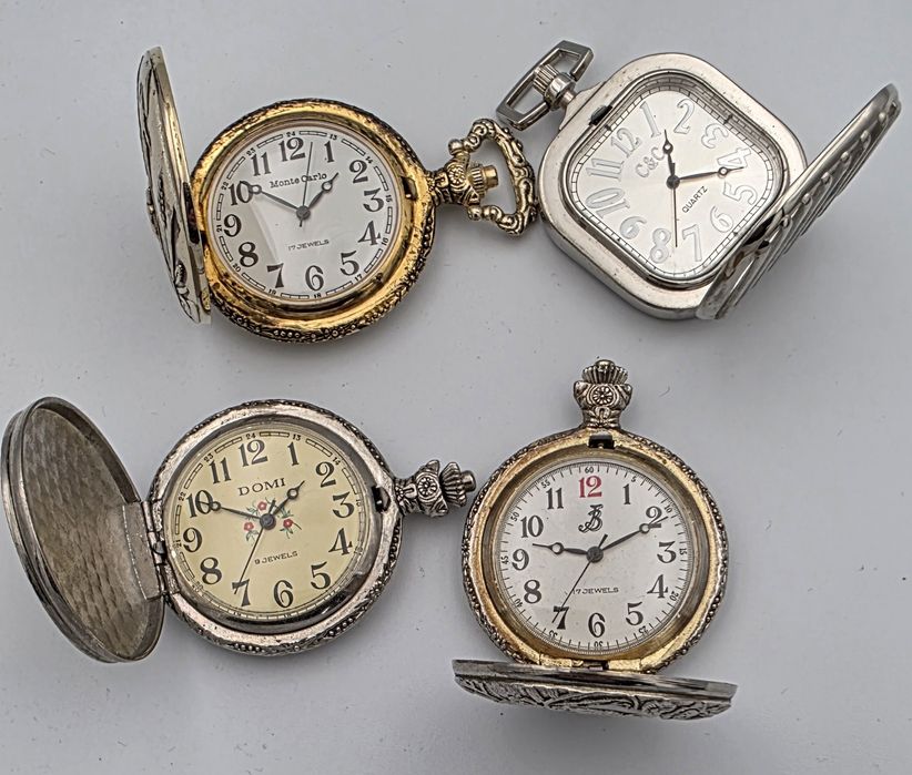 Zestaw 4 zegarkow kieszonkowych Monte Carlo Domi mechaniczne nakręcane
