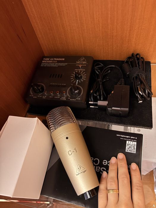 Kit gravacao interface + microfone behringer + suporte de micro