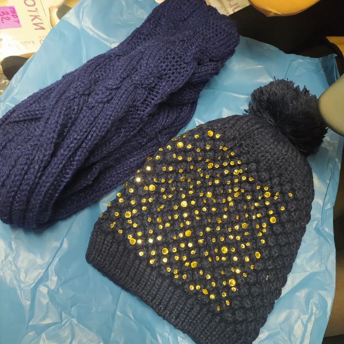 Шарф палантин сердечка, шапка лео