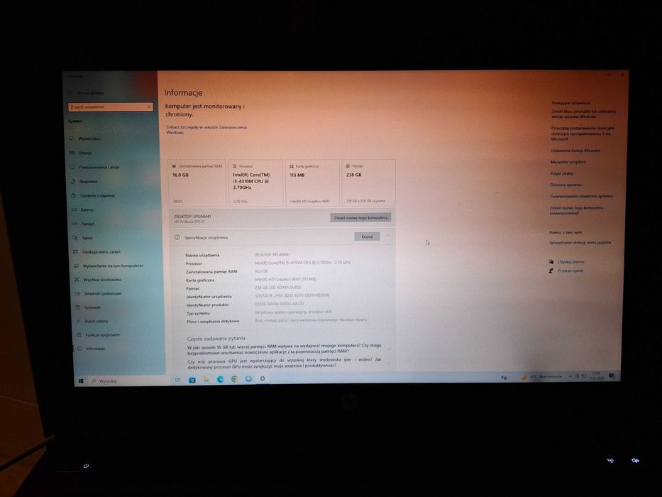 Laptop HP ProBook  650 G1 + stacja dokująca + torba