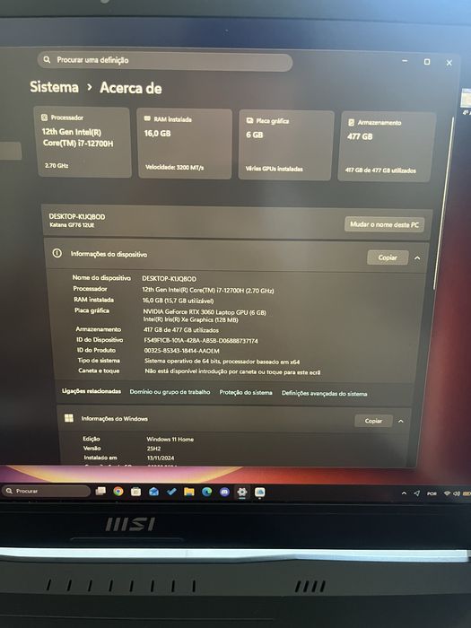 Msi katana i7 12700 rtx 3060