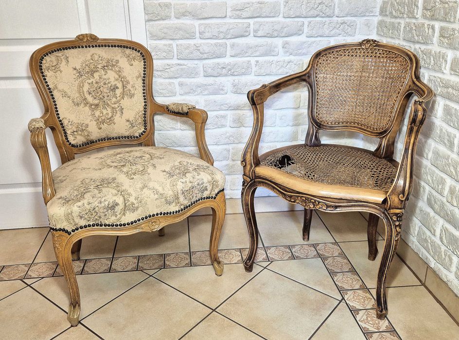 Krzesło salon Fotel drewniany rafia fotel Ludwik vintage