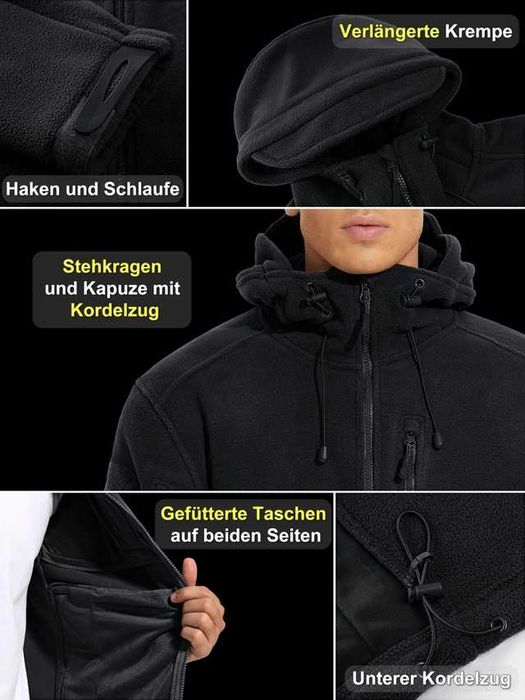 Толстовка флисовая тактическая с капюшоном на молнии Батал р.66 черная