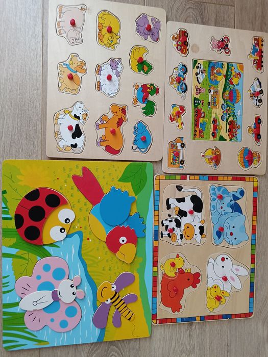 Drewniane puzzle zestaw 4szt+gratis