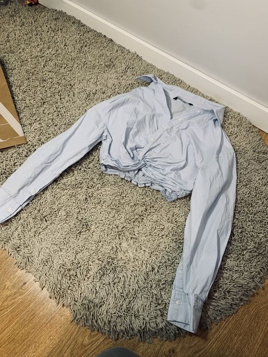 Piękna krótka koszula Zara xs 34 w paski błękitna