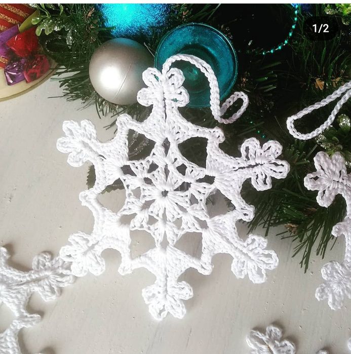 Снежинки. Игрушки для ёлочки. Вязанные снежинки.