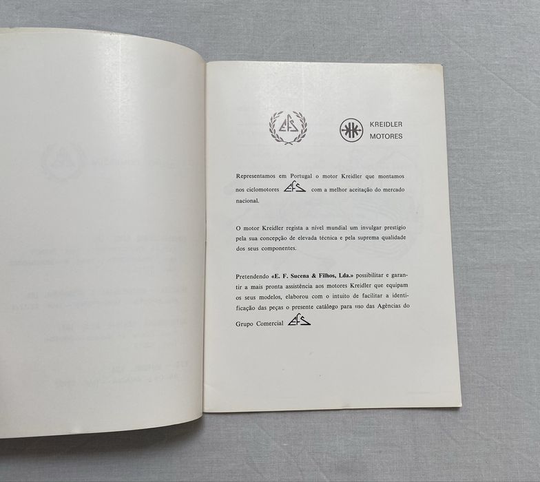 Catálogo raro de peças do motor kreidler motociclos EFS