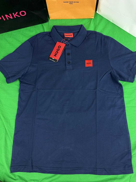 Koszulka męska Polo granatowa hugo boss koszulka nowość czerwony kwadrat